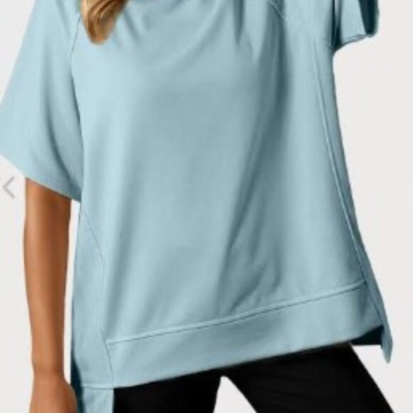 Dressin Sky Blue Soft Top Short Sleeve Hi-Lo Hem Boatneck Women Size XL - Picture 12 of 14